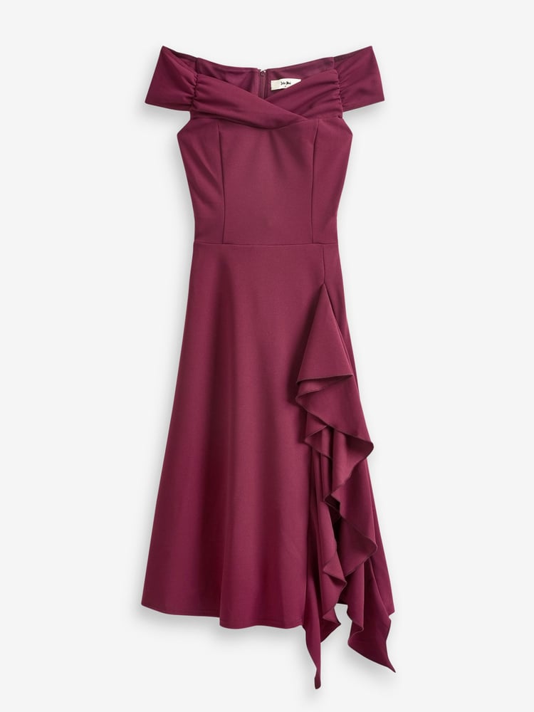 Jolie Moi Red Desiree Frill Fit & Flare Dress - Image 6 of 6