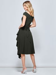 Jolie Moi Khaki Green Desiree Frill Fit & Flare Dress - Image 2 of 5