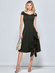 Jolie Moi Khaki Green Desiree Frill Fit & Flare Dress - Image 3 of 5