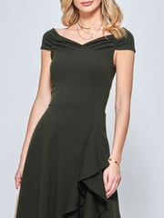 Jolie Moi Khaki Green Desiree Frill Fit & Flare Dress - Image 5 of 5