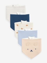 Navy Blue/Tan Brown Bear Baby 100% Cotton Bibs 5 Pack - Image 1 of 7