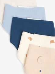 Navy Blue/Tan Brown Bear Baby 100% Cotton Bibs 5 Pack - Image 7 of 7
