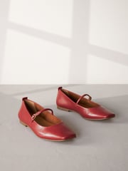 Red Signature Leather Mary Jane Flat Shoes - Image 4 of 9