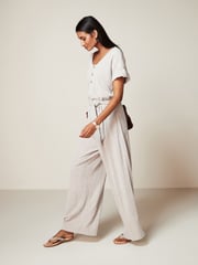 Stone Textured Utility Wide Leg Belted Jumpsuit - Image 1 of 6