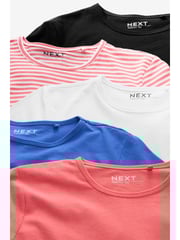 Schwarz/Weiß/Koralle/Streifen/Kobalt - T-Shirt mit Rundhalsausschnitt und hohem Baumwollanteil im 5er-Pack - Bild 10 von 10