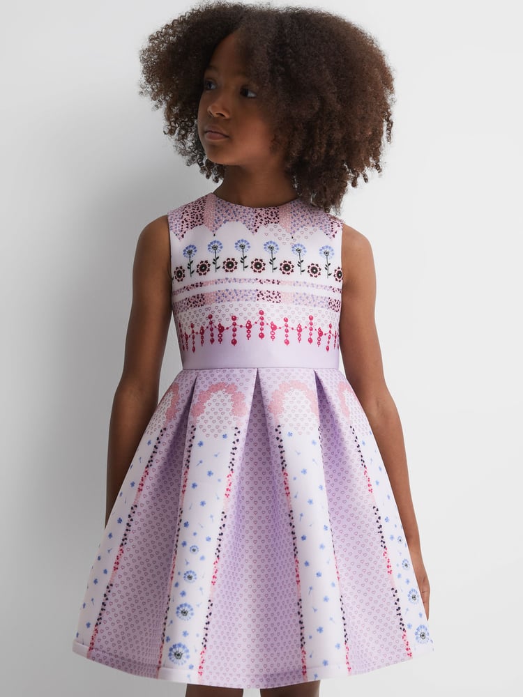 Reiss Lilac Lana 9-13 yrs Scuba Floral Print Dress - Image 1 of 6