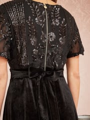 Yumi Black Embellished Velvet Wrap Skater Midi Dress - Image 4 of 5