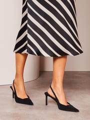 Lipsy Black White Stripe Satin Bias Cut Midi Skirt - Image 4 of 4