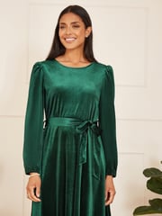 Yumi Green Velvet Long Sleeve Midi Skater Dress - Image 3 of 4