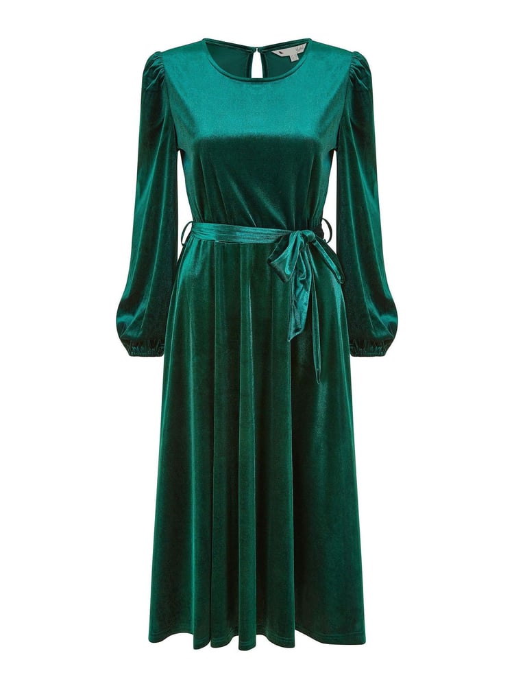 Yumi Green Velvet Long Sleeve Midi Skater Dress - Image 4 of 4