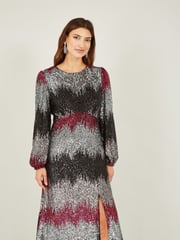 Yumi Natural Sequin Ombre Long Sleeve Midi Dress - Image 1 of 5