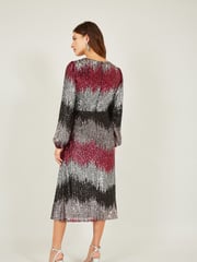Yumi Natural Sequin Ombre Long Sleeve Midi Dress - Image 2 of 5