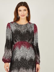 Yumi Natural Sequin Ombre Long Sleeve Midi Dress - Image 4 of 5