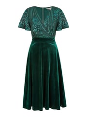 Yumi Green Embellished Velvet Wrap Skater Midi Dress - Image 5 of 5
