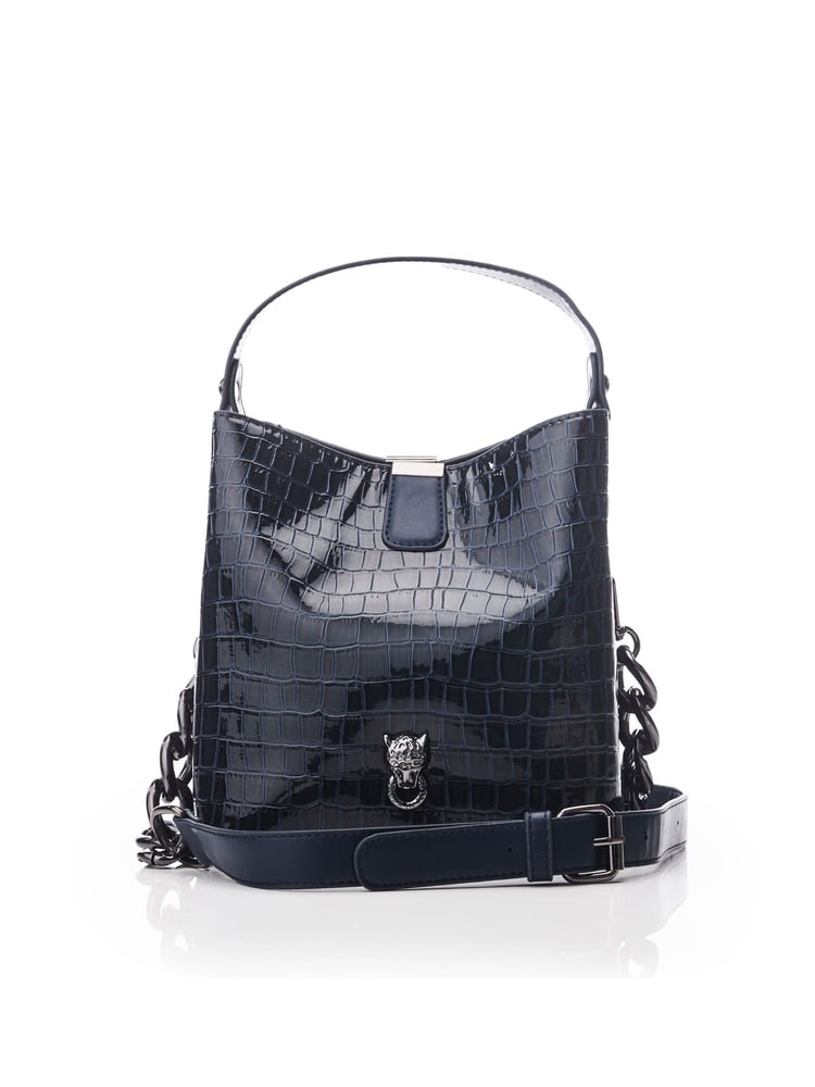 Blau - Moda In Pelle Adriana Polierte Krokodil-Eimertasche - Bild 1 von 5
