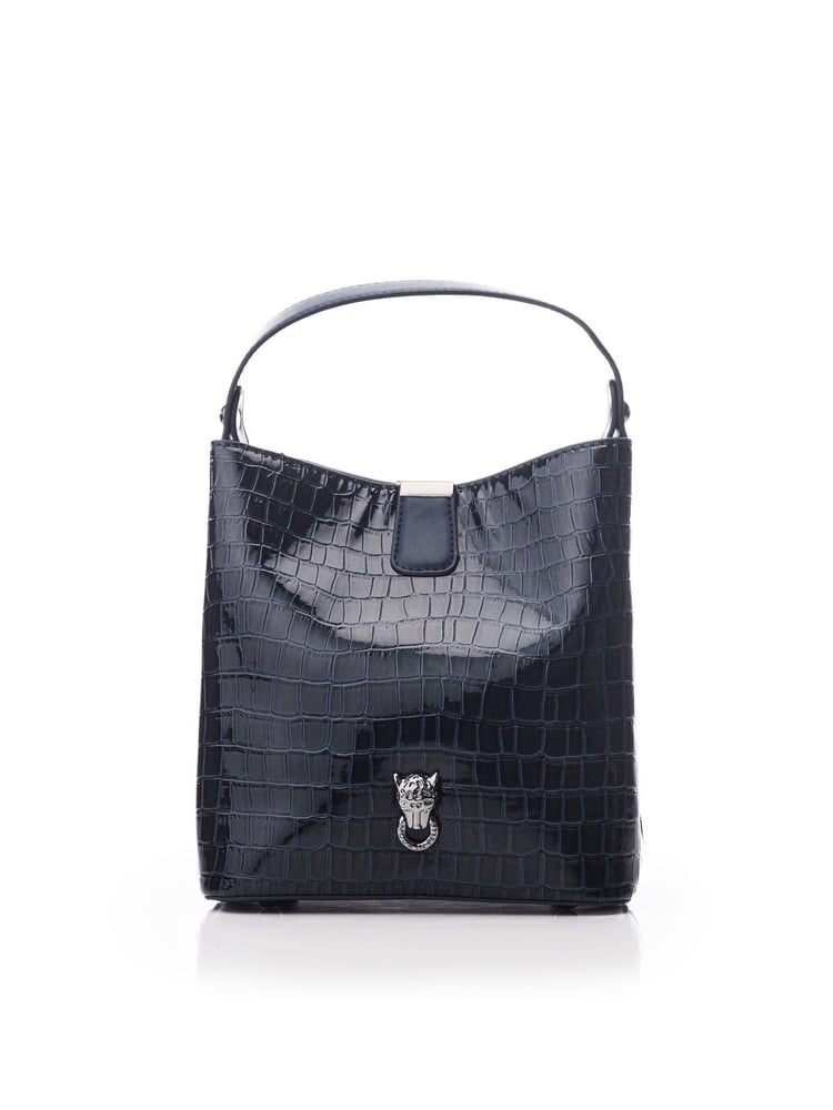 Blau - Moda In Pelle Adriana Polierte Krokodil-Eimertasche - Bild 2 von 5