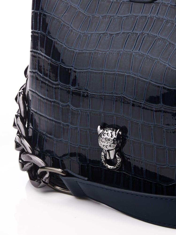 Blau - Moda In Pelle Adriana Polierte Krokodil-Eimertasche - Bild 5 von 5
