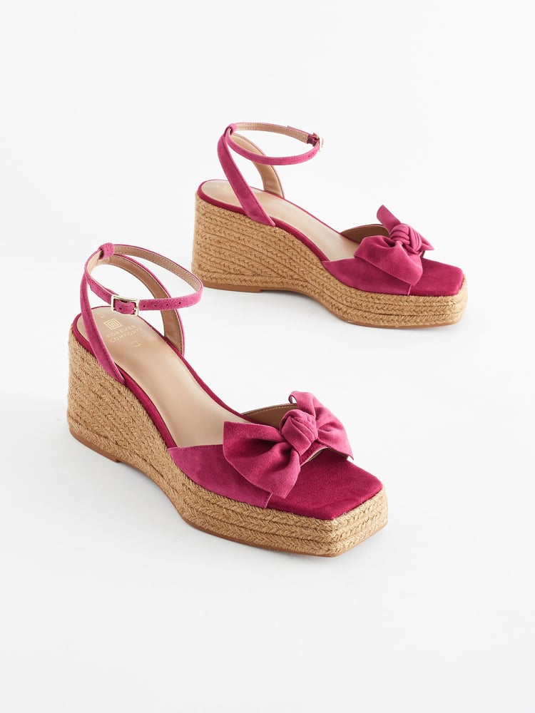 Pink Forever Comfort® Leather Bow Wedges - Image 1 of 5