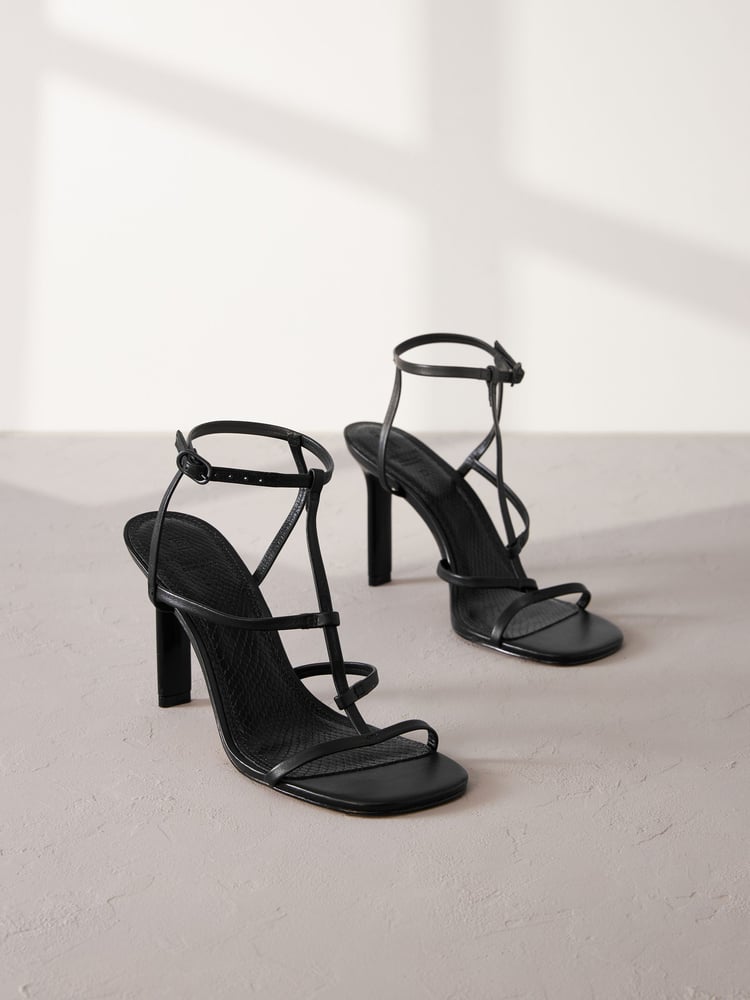 Black Signature Leather Strappy Heeled Sandals - Image 1 of 6