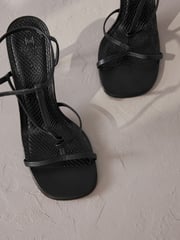 Black Signature Leather Strappy Heeled Sandals - Image 4 of 6