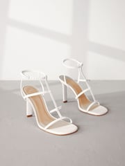 White Signature Leather Strappy Heeled Sandals - Image 3 of 8