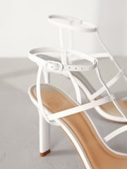 White Signature Leather Strappy Heeled Sandals - Image 8 of 8