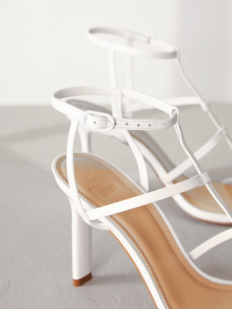 White Signature Leather Strappy Heeled Sandals - Image 8 of 8