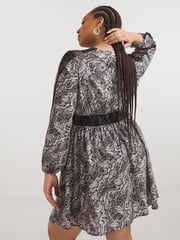 Simply Be Grey Animal Lace Insert Skater Dress - Image 2 of 4