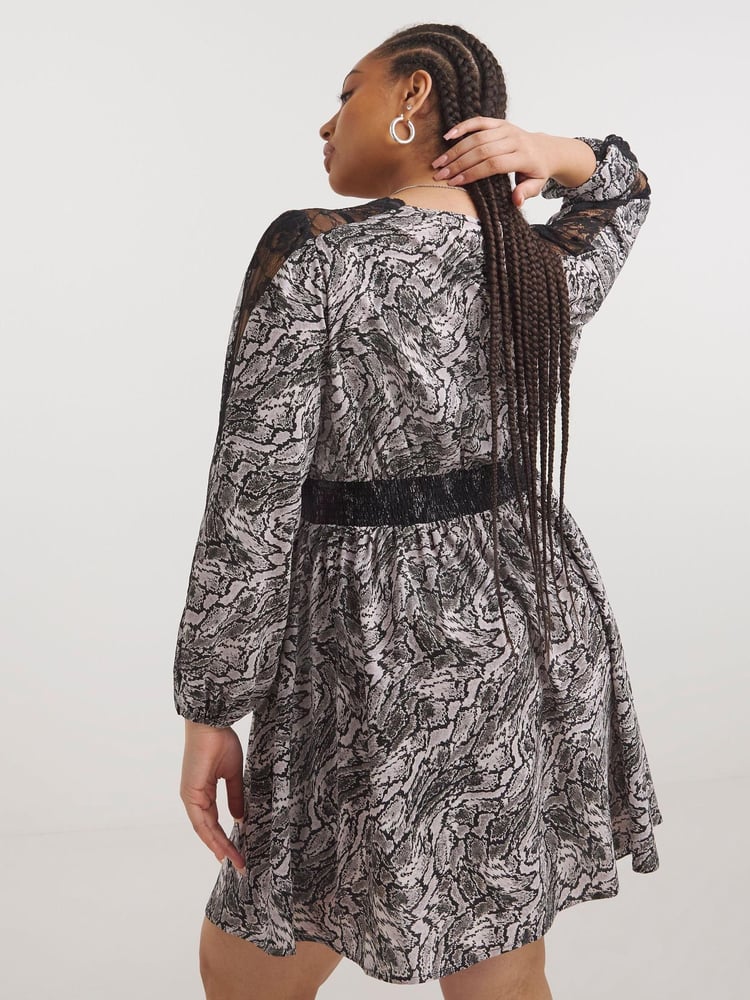 Simply Be Grey Animal Lace Insert Skater Dress - Image 2 of 4