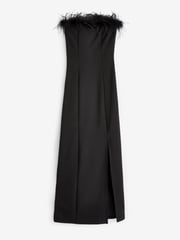 Sosandar Black Split Detail Feather Trim Jersey Maxi Dress - Image 6 of 6