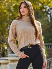 Sosandar Brown Rib Knit Super Cosy Jumper - Image 1 of 4
