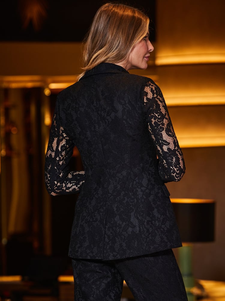 Sosandar Black Luxe Lace Blazer - Image 2 of 5
