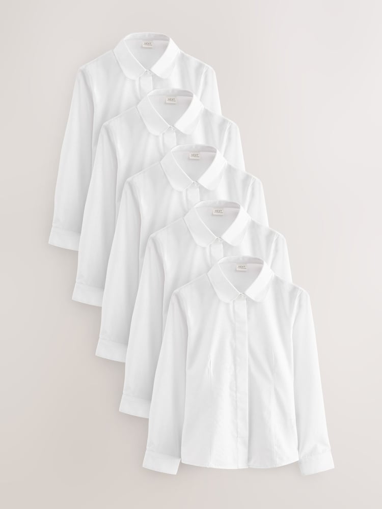 White 5 Pack Long Sleeve Fitted School Shirts (3-17yrs) - Image 1 of 4