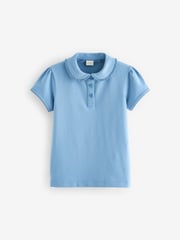Blue Cotton Stretch Frill Collar School Polo Tops 2 Pack (3-16yrs) - Image 2 of 5