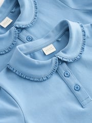 Blue Cotton Stretch Frill Collar School Polo Tops 2 Pack (3-16yrs) - Image 5 of 5