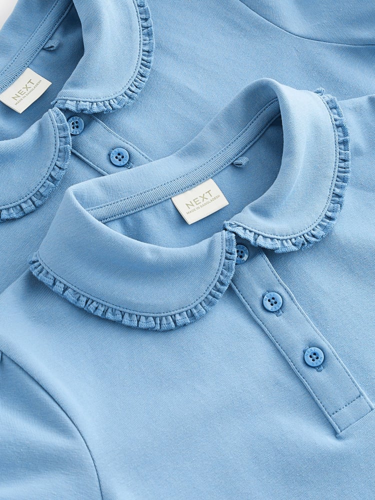 Blue Cotton Stretch Frill Collar School Polo Tops 2 Pack (3-16yrs) - Image 5 of 5