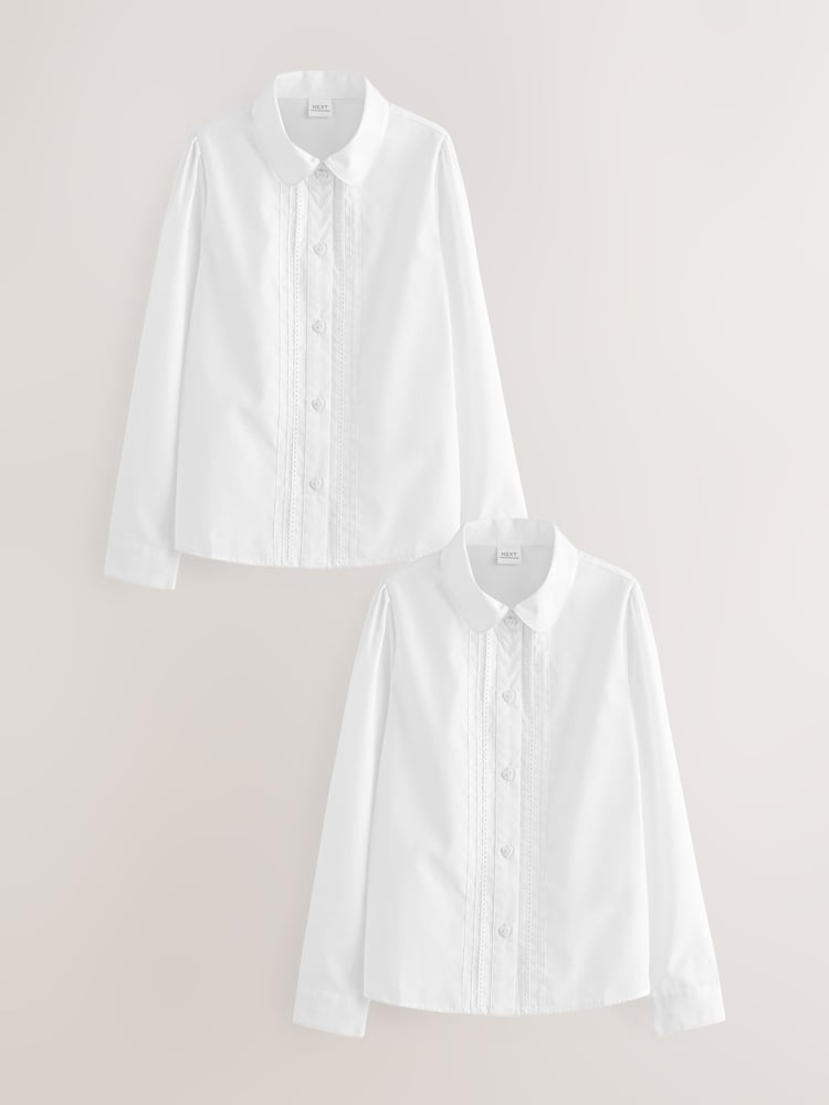 White Long Sleeve Lace Trim School Blouses 2 Pack (3-14yrs) - Image 1 of 4