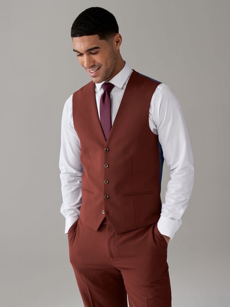 Brick Red Regular Fit Motionflex Stretch Waistcoat - Image 1 of 10