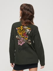 Superdry Green St Tropez M65 Embellished Military 100% Cotton Jacket - Image 2 of 6