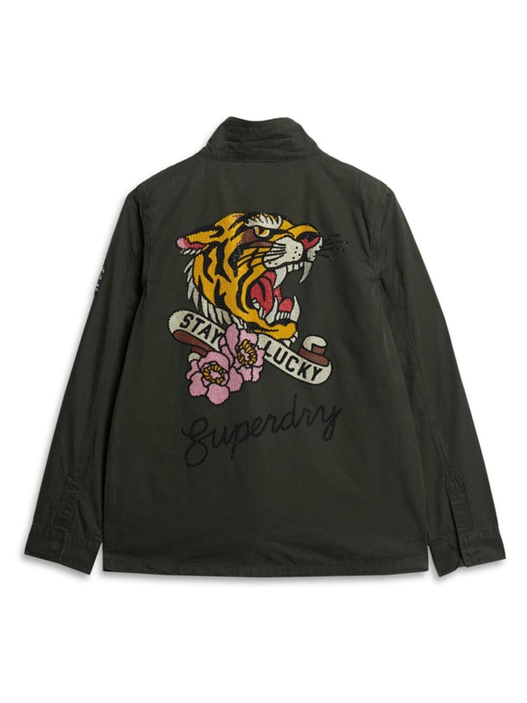Superdry Green St Tropez M65 Embellished Military 100% Cotton Jacket - Image 6 of 6