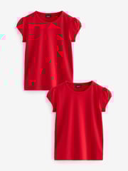 Red Puff Sleeve 100% Cotton T-Shirts 2 Pack (3-16yrs) - Image 1 of 6
