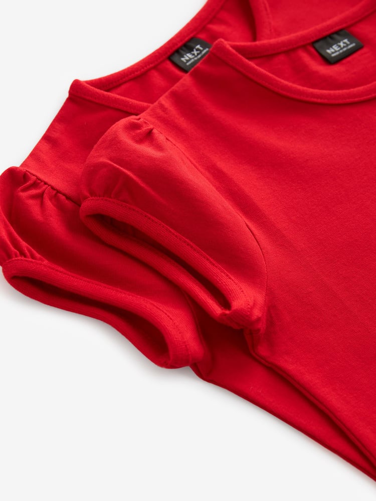 Red Puff Sleeve 100% Cotton T-Shirts 2 Pack (3-16yrs) - Image 6 of 6