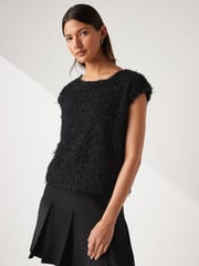 Black Short Sleeve Textured Top - Image 1 of 5
