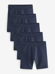 Navy Blue Longer Length 5 Pack Cotton Rich Stretch Cycle Shorts (3-16yrs) - Image 1 of 3