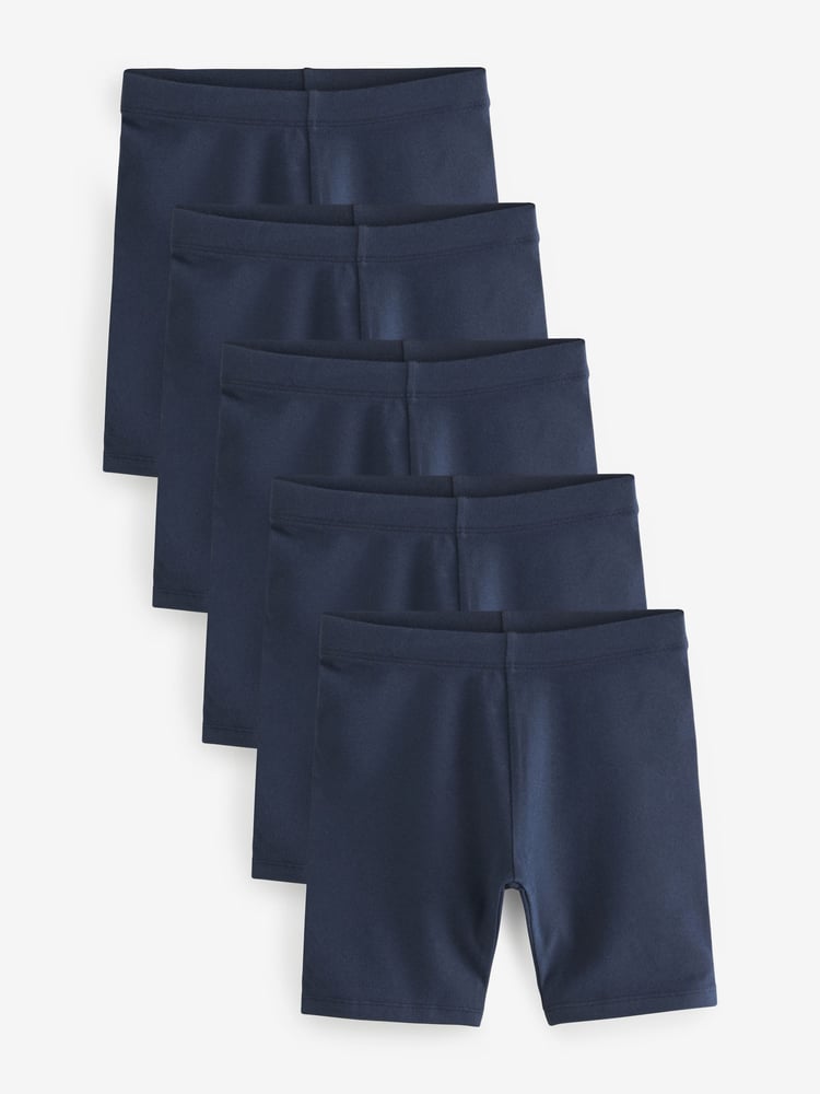 Navy Blue Longer Length 5 Pack Cotton Rich Stretch Cycle Shorts (3-16yrs) - Image 1 of 3