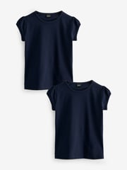 Navy Blue Puff Sleeve 100% Cotton T-Shirts 2 Pack (3-16yrs) - Image 1 of 7