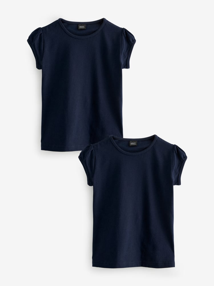 Navy Blue Puff Sleeve 100% Cotton T-Shirts 2 Pack (3-16yrs) - Image 1 of 7