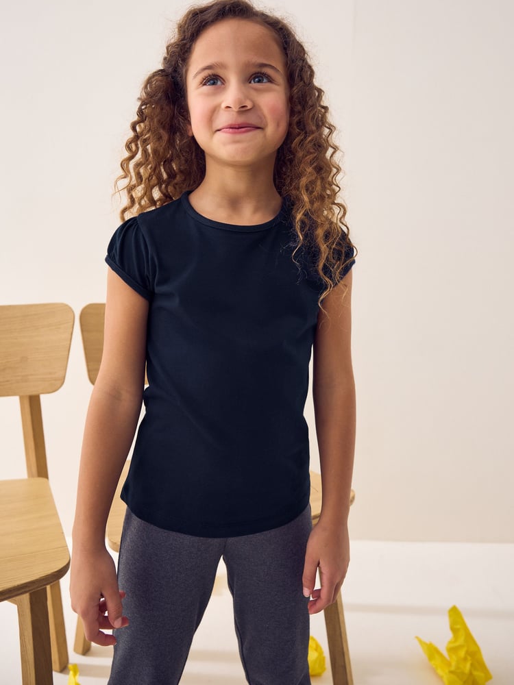 Navy Blue Puff Sleeve 100% Cotton T-Shirts 2 Pack (3-16yrs) - Image 2 of 7