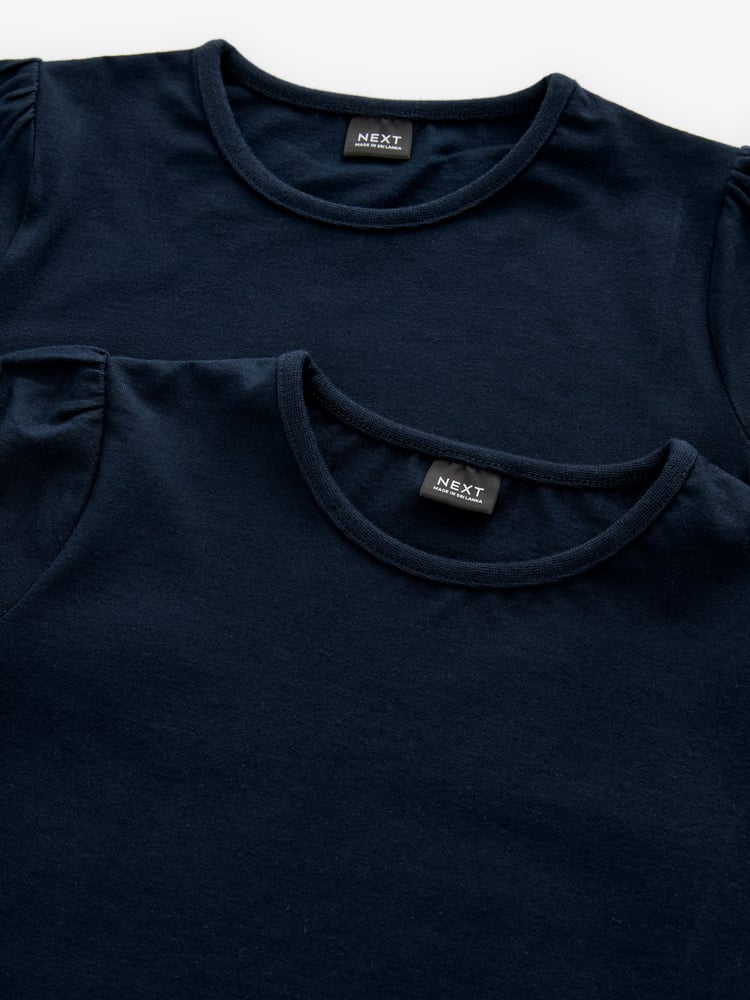 Navy Blue Puff Sleeve 100% Cotton T-Shirts 2 Pack (3-16yrs) - Image 7 of 7