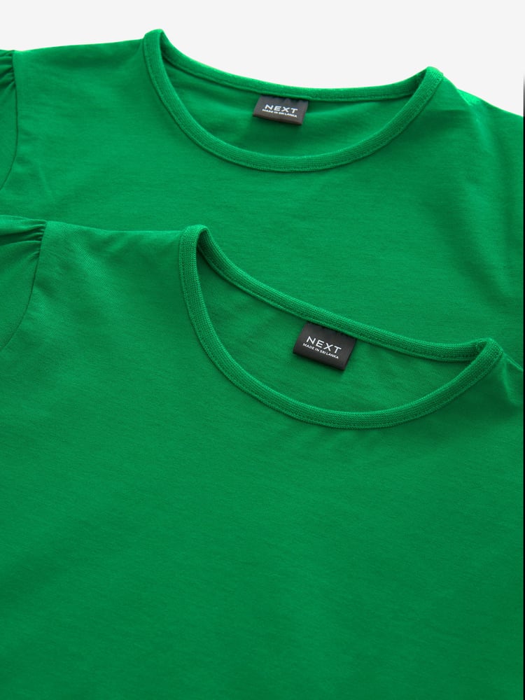 Green Puff Sleeve 100% Cotton T-Shirts 2 Pack (3-16yrs) - Image 4 of 4